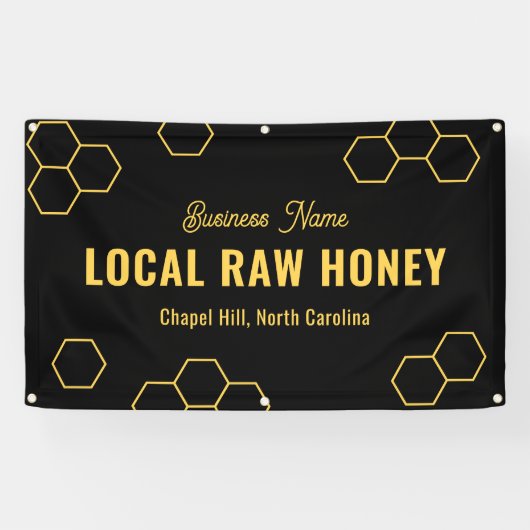 Aangepaste honingbij boerenmarkt geel en zwart spandoek (Horizontaal)