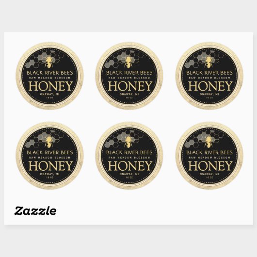 Aangepaste honingraat Bee Raw Honey Yellow Border Ronde Sticker (Vel)