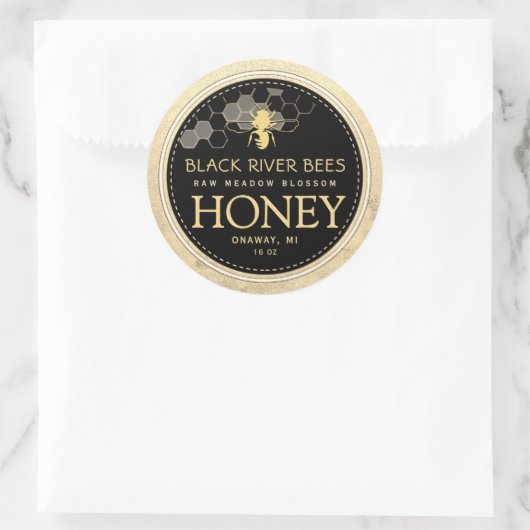 Aangepaste honingraat Bee Raw Honey Yellow Border Ronde Sticker (Tas)