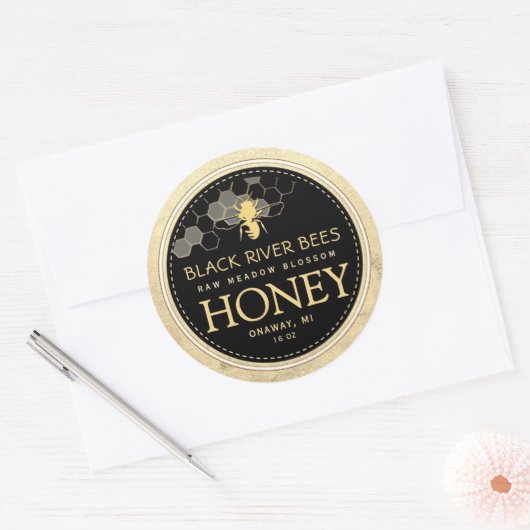 Aangepaste honingraat Bee Raw Honey Yellow Border Ronde Sticker (Envelop)