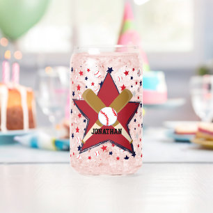 Aangepaste honkbal ballen en sterren op wit blikvorm glas