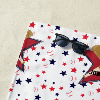 Aangepaste honkbal ballen en sterren op wit strandlaken