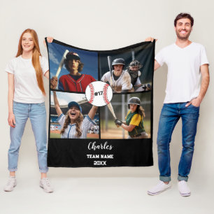 Aangepaste honkbal fotocollage met naam en jaar fleece deken