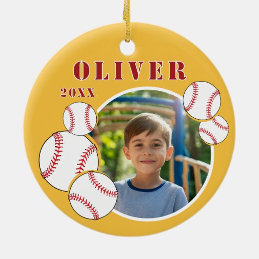 Aangepaste honkbal gele sportfoto keramisch ornament (Achterkant)