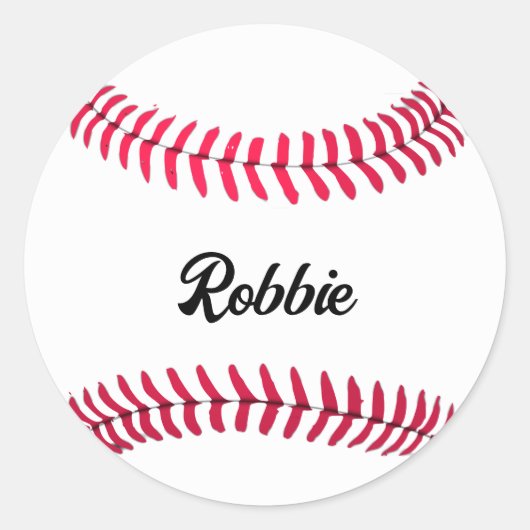 Aangepaste honkbal rood wit gepersonaliseerd ronde sticker (Voorkant)