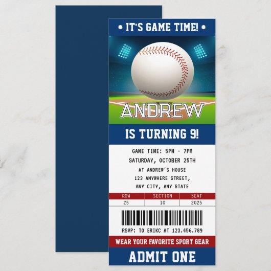 Aangepaste honkbal ticket sport verjaardag uitnodi kaart (Voorkant / Achterkant)