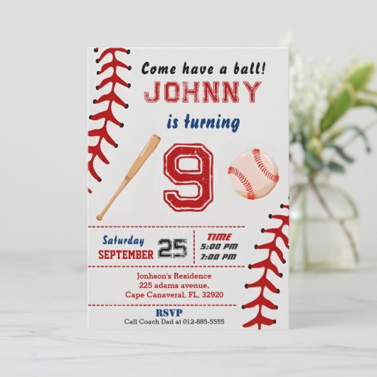 Aangepaste honkbal verjaardag uitnodiging met foto (Staand voorkant)