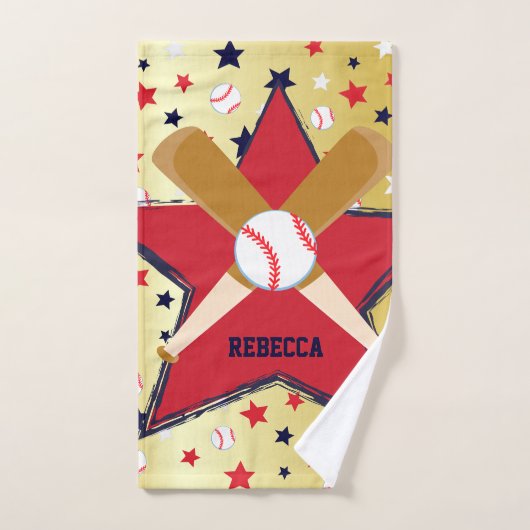 Aangepaste honkballoop en sterren Gold Bad Handdoek (Handdoek)