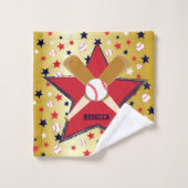 Aangepaste honkballoop en sterren Gold Bad Handdoek (Wasdoekje)