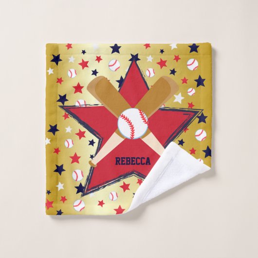Aangepaste honkballoop en sterren Gold Bad Handdoek (Wasdoekje)