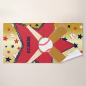Aangepaste honkballoop en sterren Gold Badhanddoek (Badhanddoek)