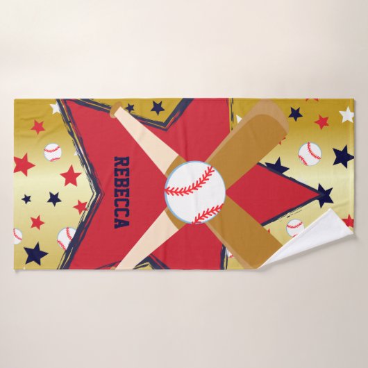Aangepaste honkballoop en sterren Gold Badhanddoek (Badhanddoek)