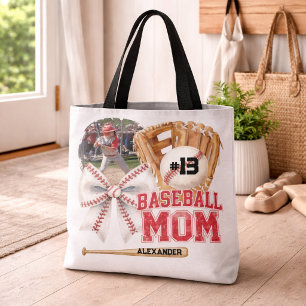 Aangepaste honkbalmoeder fotonaam tote bag
