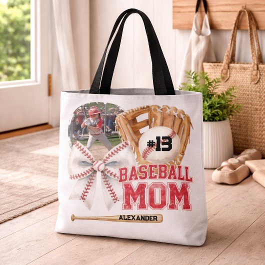 Aangepaste honkbalmoeder fotonaam tote bag