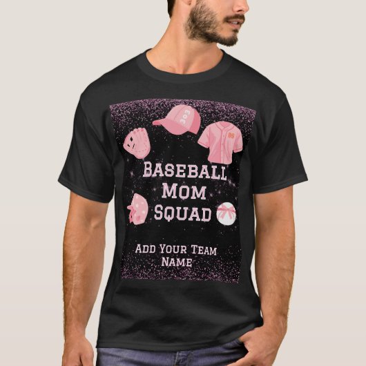 Aangepaste honkbalmoeder squad, teamnummer en naam t-shirt (Voorkant)