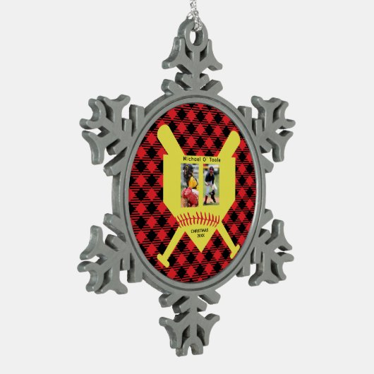 Aangepaste honkbalnaam, fotocollage tin sneeuwvlok ornament (Links)