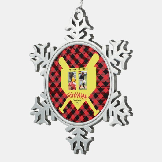 Aangepaste honkbalnaam, fotocollage tin sneeuwvlok ornament (Rechts)