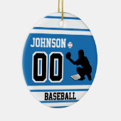 Aangepaste honkbalvanger | Blauw en wit Keramisch Ornament (Rechts)