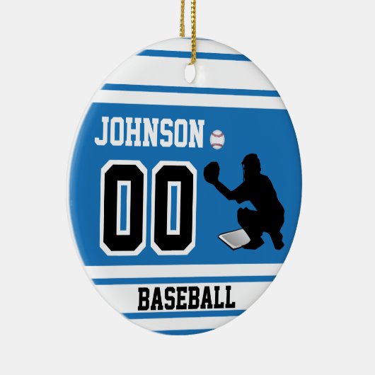 Aangepaste honkbalvanger | Blauw en wit Keramisch Ornament (Rechts)