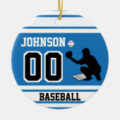 Aangepaste honkbalvanger | Blauw en wit Keramisch Ornament (Voorkant)