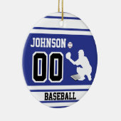 Aangepaste honkbalvanger | Donkerblauw en zwart Keramisch Ornament (Rechts)