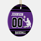 Aangepaste honkbalvanger | Paars en zwart Keramisch Ornament (Rechts)