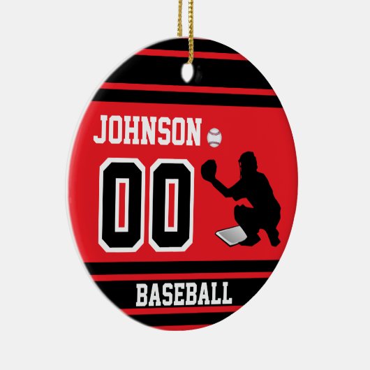 Aangepaste honkbalvanger | Rood en zwart Keramisch Ornament (Rechts)
