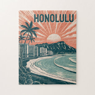 Aangepaste Honolulu Waikiki Travel Landmark Retro  Legpuzzel