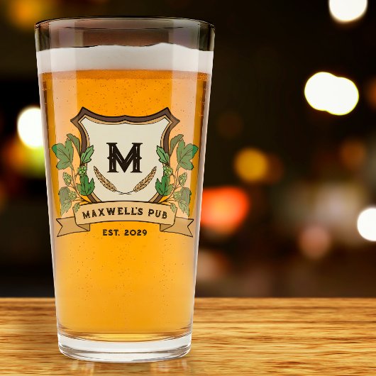 Aangepaste Hoppen Gerst Crest Uw Pub Monogram Glas