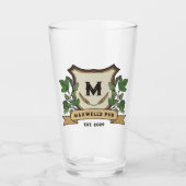 Aangepaste Hoppen Gerst Crest Uw Pub Monogram Glas (Voorkant)