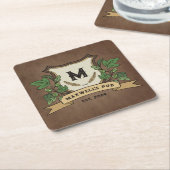 Aangepaste Hoppen Gerst Crest Uw Pub Monogram Kartonnen Onderzetters (Schuin)