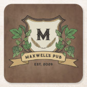 Aangepaste Hoppen Gerst Crest Uw Pub Monogram Kartonnen Onderzetters (Voorkant)