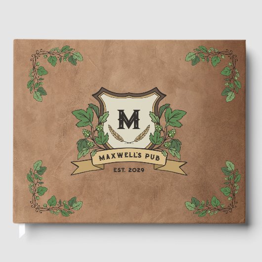 Aangepaste Hoppen Gerst Monogram Verweerd Uw Pub  Gastenboek (Voorkant)