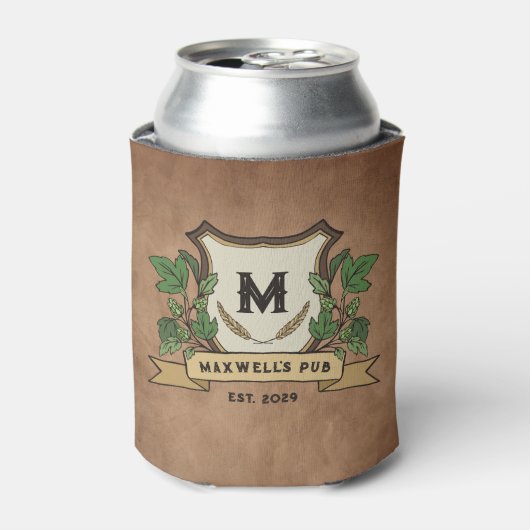 Aangepaste Hops Gerst Monogram Verweerd Uw Pub Blikjeskoeler (Blikje Voorkant)