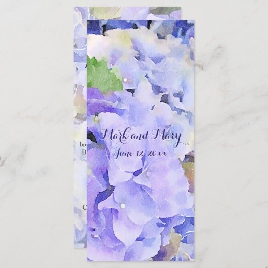 Aangepaste hortensia bruiloft of evenement menu (Voorkant / Achterkant)