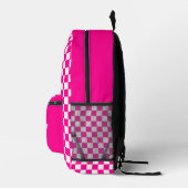 Aangepaste Hot Pink en Witte Geruite Bedrukte Rugzak (Rechts)