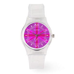 Aangepaste Hot-Pink Fuchsia Union Jack Dial Horloge