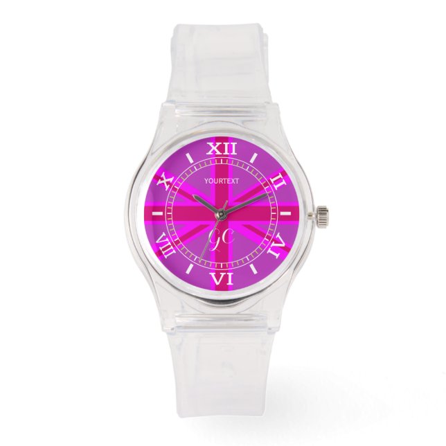 Aangepaste Hot-Pink Fuchsia Union Jack Dial Horloge (Voorkant)