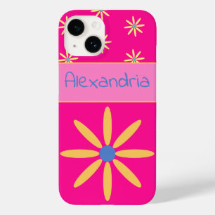 Aangepaste Hot Pink Retro Bloem Case-Mate iPhone 14 Hoesje