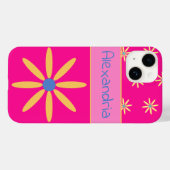 Aangepaste Hot Pink Retro Bloem Case-Mate iPhone Case (Achterkant (horizontaal))