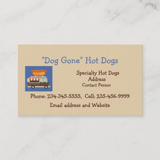 Aangepaste hotdogstandaard of voedingswagentje visitekaartje (Voorkant)