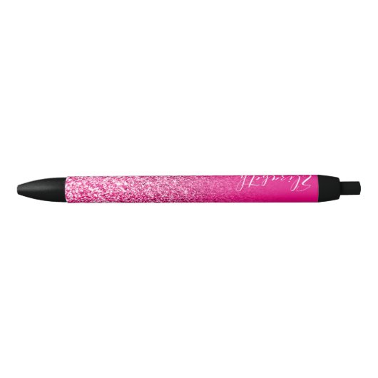 Aangepaste hotroze faux glitter ombre zwarte inkt pen (Voorkant)