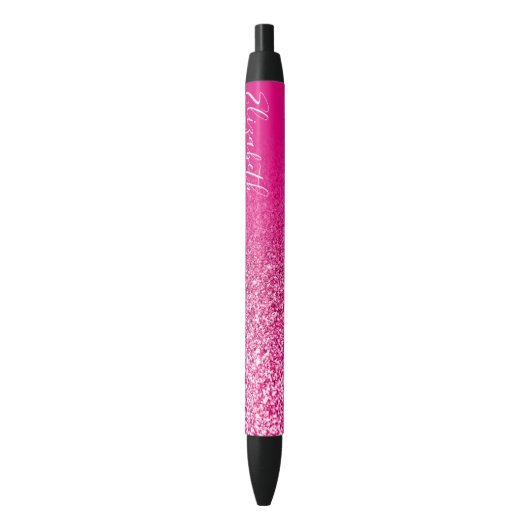 Aangepaste hotroze faux glitter ombre zwarte inkt pen (Voorkant Verticaal)