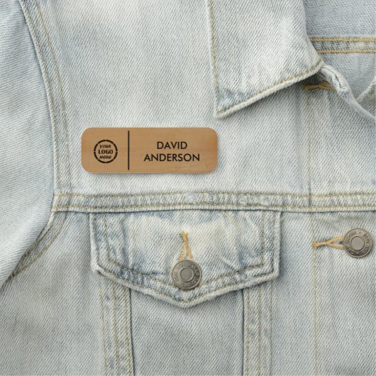 Aangepaste Houten Business Logo Basic Medewerker P Naamplaatje (In situ)