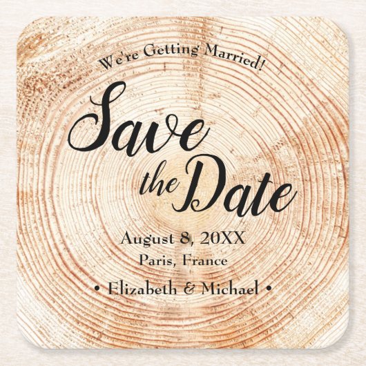 Aangepaste houten schijf Sla de datum unieke bruil Kartonnen Onderzetters (Voorkant)