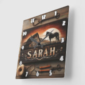 Aangepaste houten teken met paard en schuur in zon vierkante klok (Hoek)