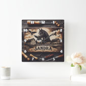 Aangepaste houtgravure van paard en schuren vierkante klok (Huis)