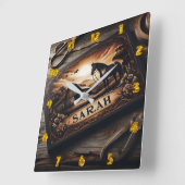 Aangepaste houtsnijwerk van paard en schuur bij zo vierkante klok (Hoek)