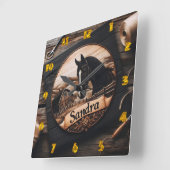 Aangepaste houtsnijwerk van paard en schuur vierkante klok (Hoek)