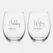 Aangepaste Hubby en Wifey in Verbluffende Wijnglas Zonder Voet (Achterkant)
